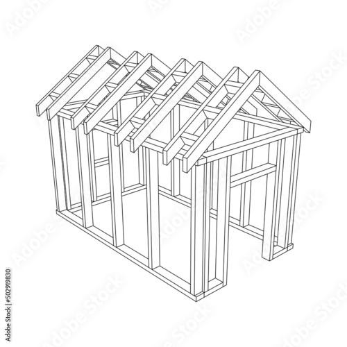 Building object or framing house. Greenhouse construction frame. Warm house Vector illustration. Glasshouse concept image