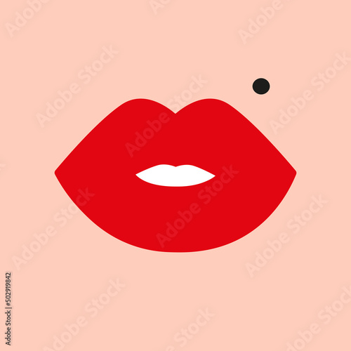 Lips with birthmark icon flat vector illustration