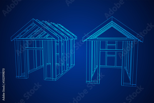 Building object or framing house. Greenhouse construction frame. Warm house Vector illustration. Glasshouse concept image