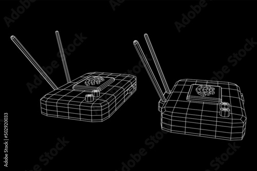Modem Router with the antenna high speed wireless wifi internet. Wireframe low poly mesh vector illustration.