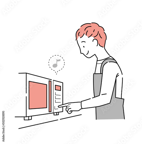 レンジでチンする若い男性のイラスト