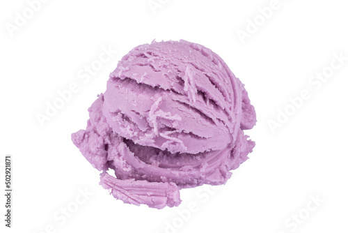 Tasty Purple Grape Flavor Pastry Ice Cream Isolated on White Background. Ice cream shop and ice cream parlor. Ice cream ball.