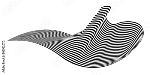 Waving flag as a brush stroke with zebra texture. Vest striped with fabric Black and white stripes curved in a bizarre way with waves curving along the trajectory