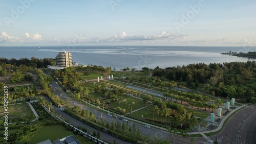 Miri, Sarawak Malaysia - May 2, 2022: The Landmark and Tourist Attraction areas of the of Miri City, with its famous beaches, rivers, city and scenic surroundings