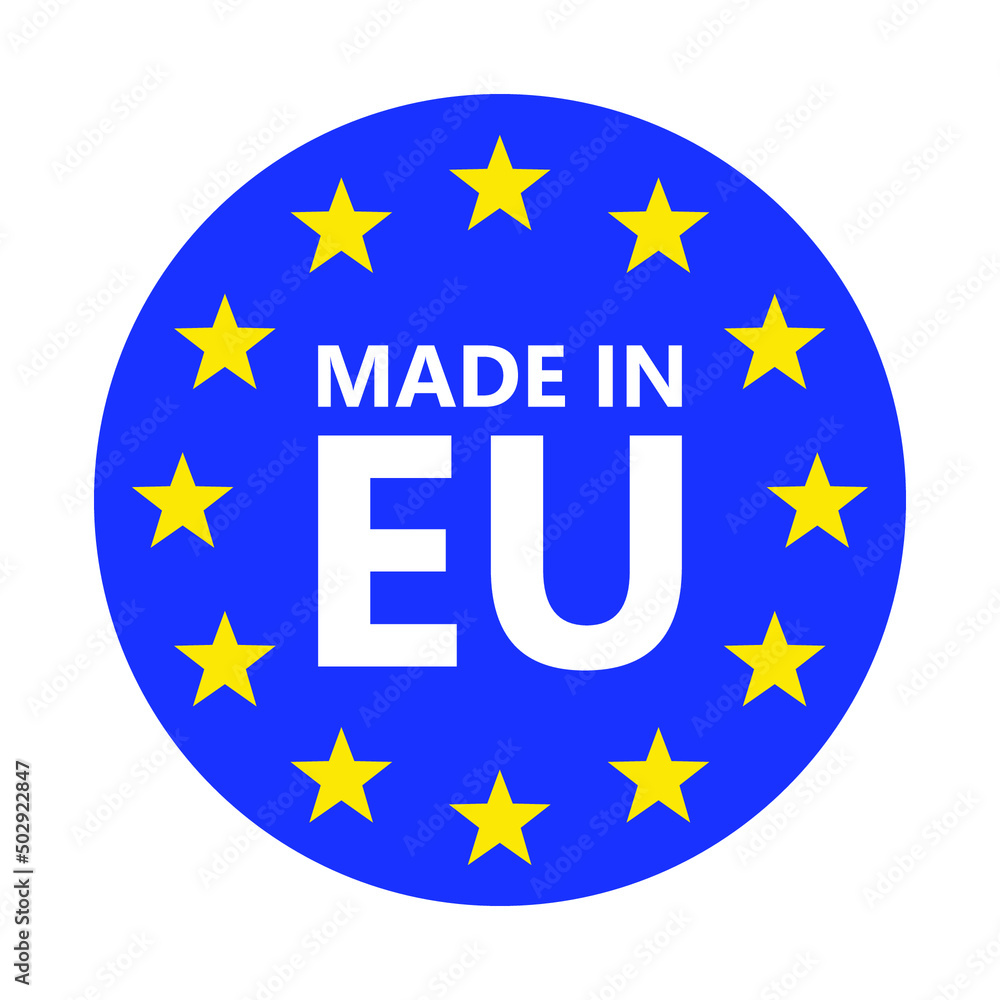 Made in EU. European union logo. Vector illustration. EU flag icon with stars. Made in EU. European union logo. Vector illustration. EU flag icon with stars.