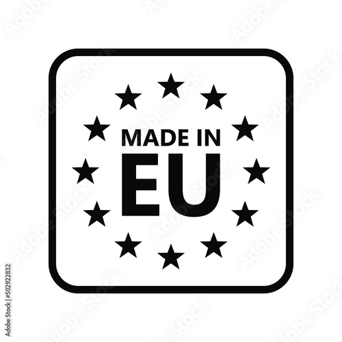 Made in EU. CE mark. European union logo. Vector illustration. EU flag icon with stars.