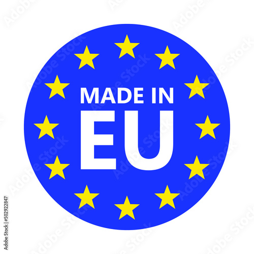 Made in EU. European union logo. Vector illustration. EU flag icon with stars.