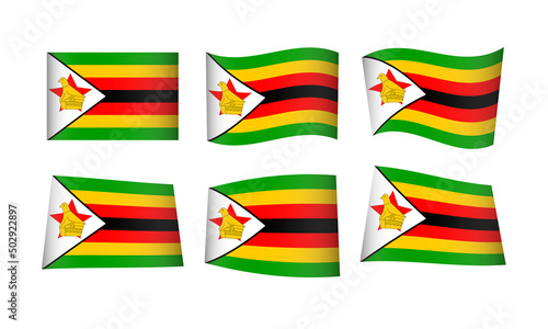 Zimbabwe Flag Zimbabwean Waving Flags Vector Icons Set Wave Wavy Wind African Republic Nation National State Symbol Banner Buttons Africa All Every Country World Design Graphic Emblem Travel Harare