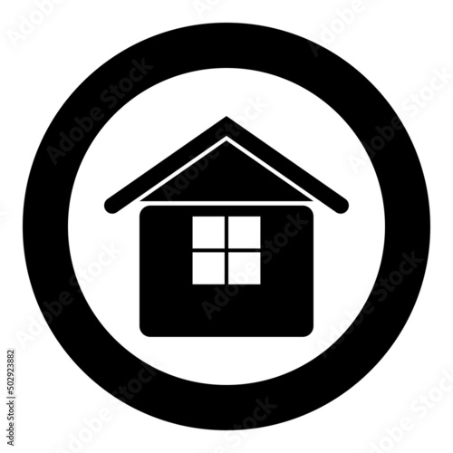 Home icon in circle round black color vector illustration image solid outline style