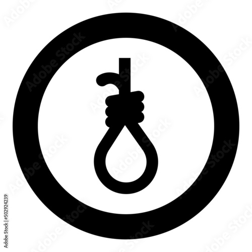 Loop for gallows hangman's noose Rope suicide lynching icon in circle round black color vector illustration image solid outline style