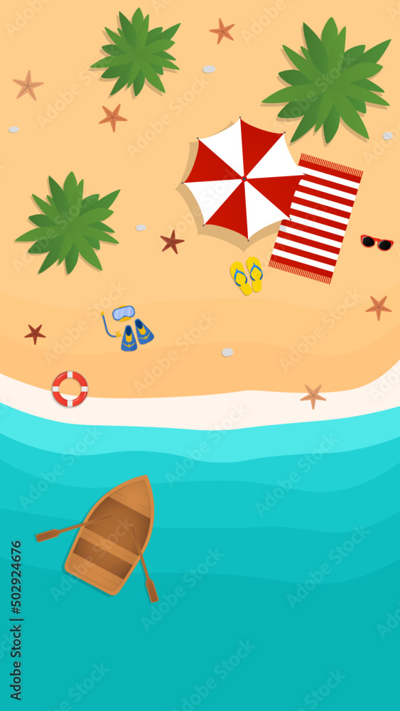 Top view beach background aerial view of summer. Vector illustration
