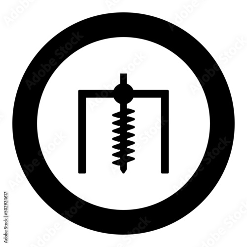 Installation for drilling rig symbol mining bore hole digger earth auger geodetic work icon in circle round black color vector illustration image solid outline style