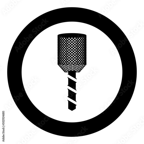 Drill bit auger in head drilling tool Milling machine spindle CNC factory icon in circle round black color vector illustration image solid outline style