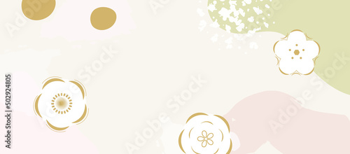 Japanese aesthetic background pattern. Tradition oriental design style banner card with geometric elements and abstract shapes. Geometric shapes and sakura flowers.
