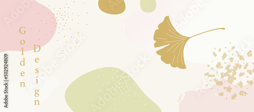 Japanese aesthetic background pattern. Tradition oriental design style banner card with geometric elements and abstract shapes. Geometric shapes and gingko leaf.