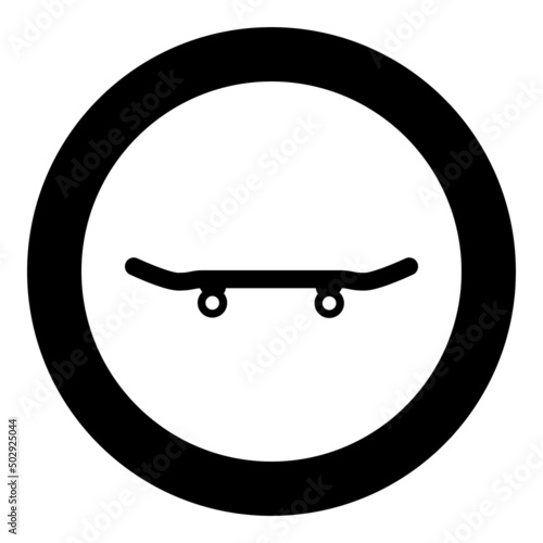 Skateboard longboard icon in circle round black color vector illustration image solid outline style