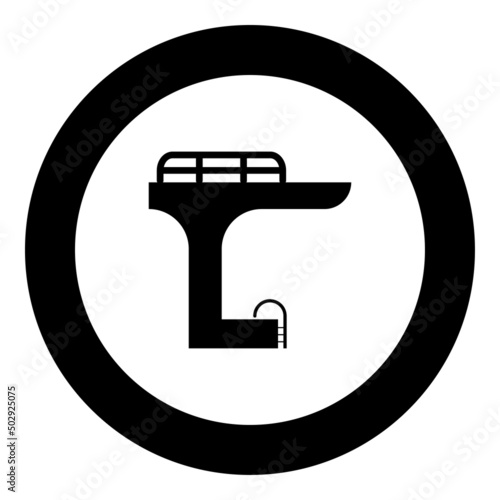 Tower in the pool for jump board diving springboard swimming icon in circle round black color vector illustration image solid outline style