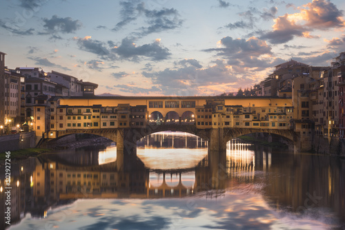 Fotografia, Obraz Florence, Italy at the Ponte Vecchio Bridge crossing the Arno River