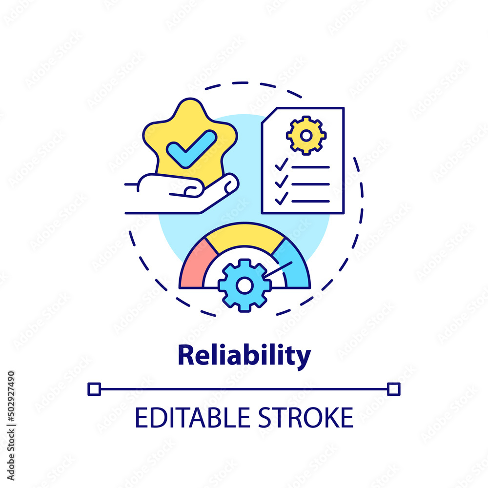 Reliability concept icon. Goods and service high quality. Product need abstract idea thin line illustration. Isolated outline drawing. Editable stroke. Arial, Myriad Pro-Bold fonts used