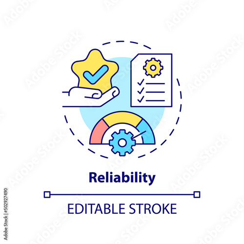 Reliability concept icon. Goods and service high quality. Product need abstract idea thin line illustration. Isolated outline drawing. Editable stroke. Arial, Myriad Pro-Bold fonts used