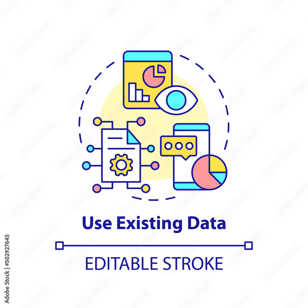 Use existing data concept icon. Marketing research. Identifying customer needs abstract idea thin line illustration. Isolated outline drawing. Editable stroke. Arial, Myriad Pro-Bold fonts used