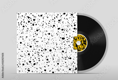 Vinyl record mockup. Disc in stylish design cover. Gift or memorabilia for true fans of musical band. Best songs collection, playlist. Luxury award and trophy. Realistic 3D vector illustration