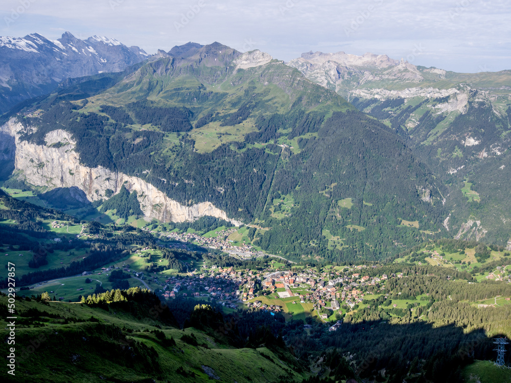 Lauterbrunnen Valley aka Lauterbrunnental in the Bernese Oberland region of Switzerland