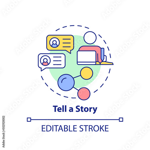 Tell story concept icon. Clients engagement. Customer attention span abstract idea thin line illustration. Isolated outline drawing. Editable stroke. Arial, Myriad Pro-Bold fonts used