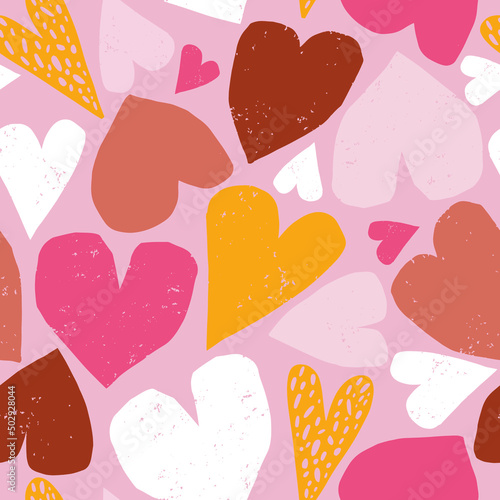 Creative abstract seamless pattern with geometric hearts. Modern heart shape  texture great for fabric, textile, apparel, wallpaper. Vector illustration