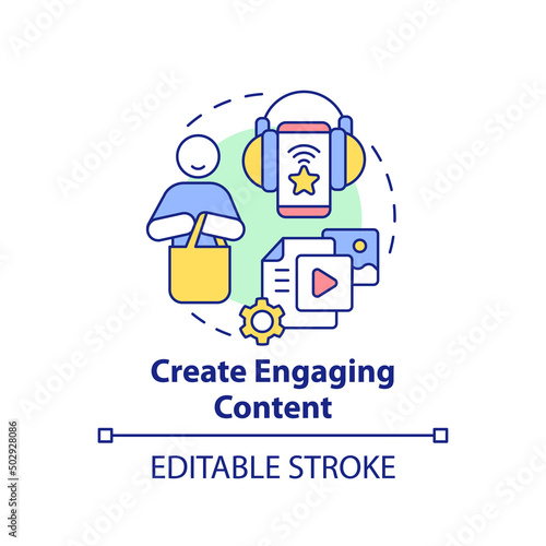 Create engaging content concept icon. Attractive ads. Customer attention span abstract idea thin line illustration. Isolated outline drawing. Editable stroke. Arial, Myriad Pro-Bold fonts used