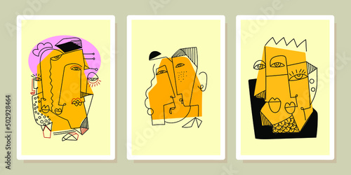 A set of abstract face portrait man,woman,person character vector illustration.