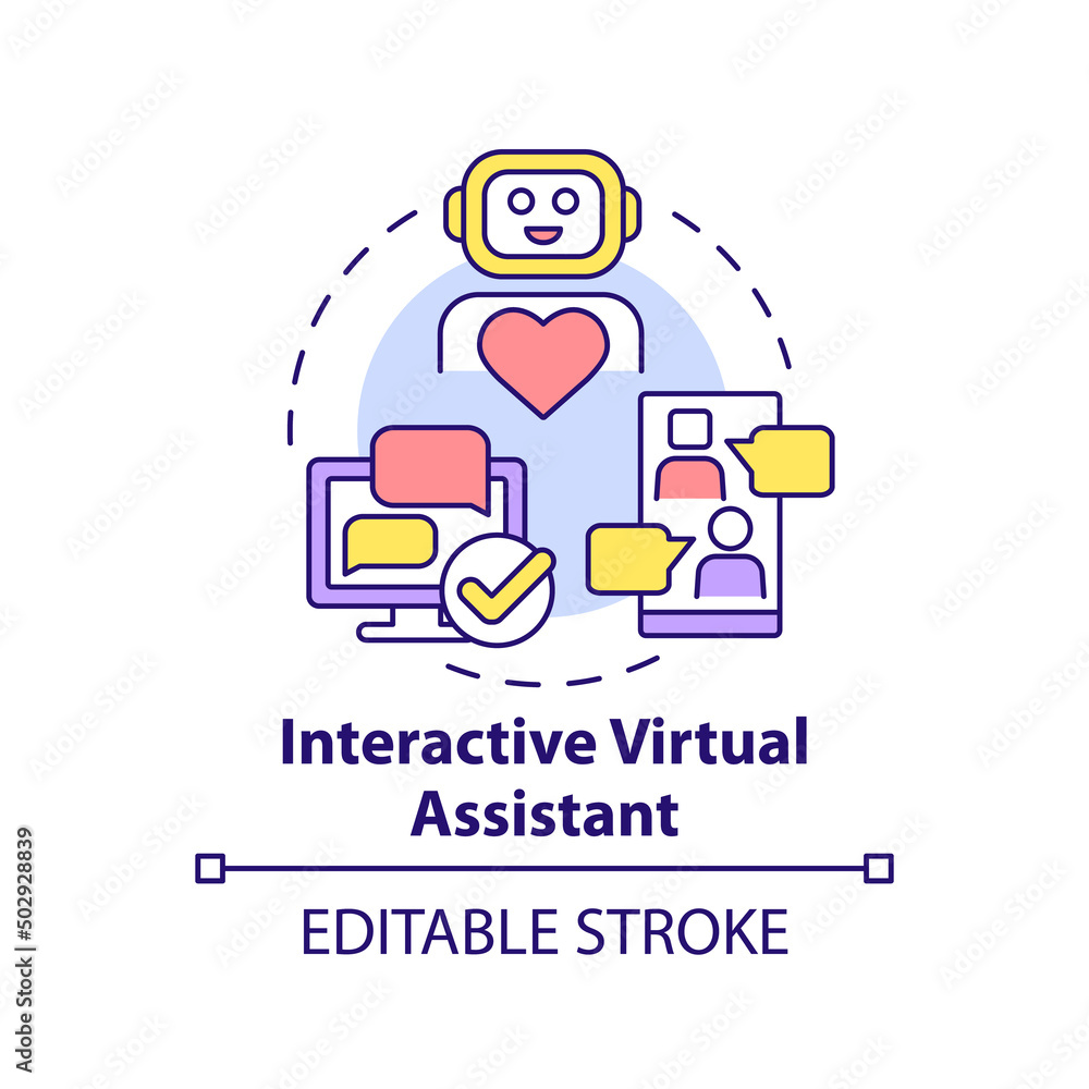 Interactive virtual assistant concept icon. Type of customer service abstract idea thin line illustration. Isolated outline drawing. Editable stroke. Arial, Myriad Pro-Bold fonts used