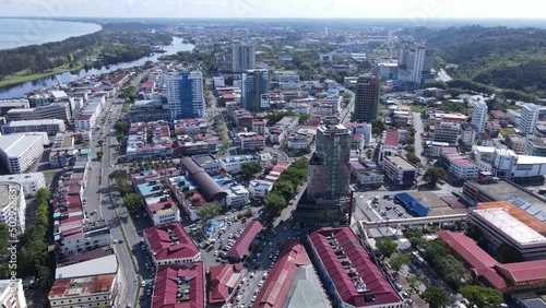 Miri, Sarawak Malaysia - May 2, 2022: The Landmark and Tourist Attraction areas of the of Miri City, with its famous beaches, rivers, city and scenic surroundings photo