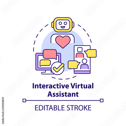 Interactive virtual assistant concept icon. Type of customer service abstract idea thin line illustration. Isolated outline drawing. Editable stroke. Arial, Myriad Pro-Bold fonts used