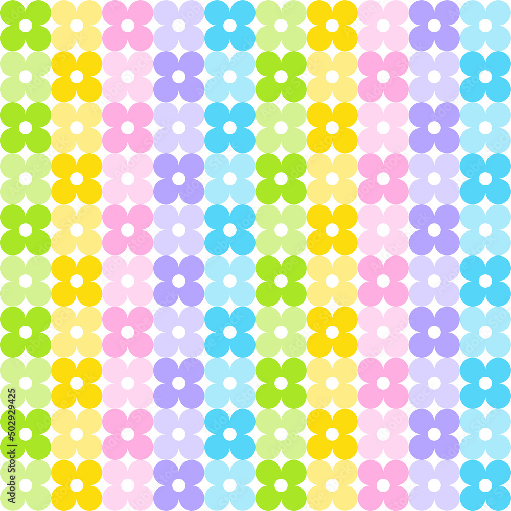 Cute Pastel Rainbow Daisy Flower Element Gingham Checkered Tartan Plaid Scott Pattern Illustration Wrapping Paper, Picnic Mat, Tablecloth, Fabric Background
