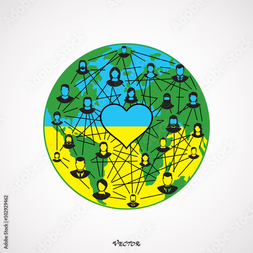 Wallpaper Mural  World  map with heart icon. Abstract patriotic ukrainian flag with love symbol. Blue and yellow conceptual idea - with Ukraine in his heart. Support for the country during the occupation. Stop war Torontodigital.ca