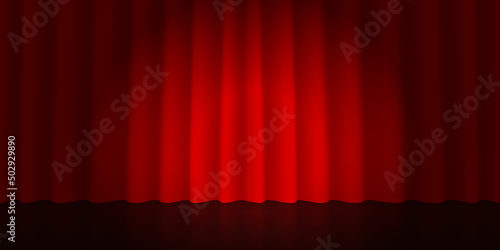 3d realistic scene with red curtain and spotlight.