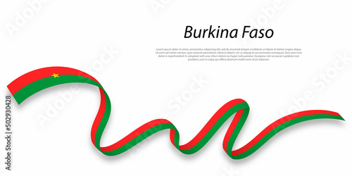 Waving ribbon or banner with flag of Burkina Faso.