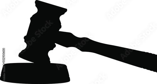 Judge gavel hammer vector silhouette, isolated on white background, fill with black color gavel hammer, court and justice concept