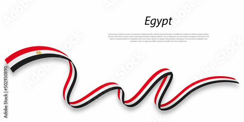 Waving ribbon or banner with flag of Egypt.