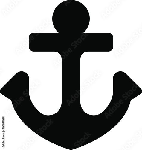 Ship anchor icon vector silhouette, isolated on white background, fill with black color anchor symbol, marine concept