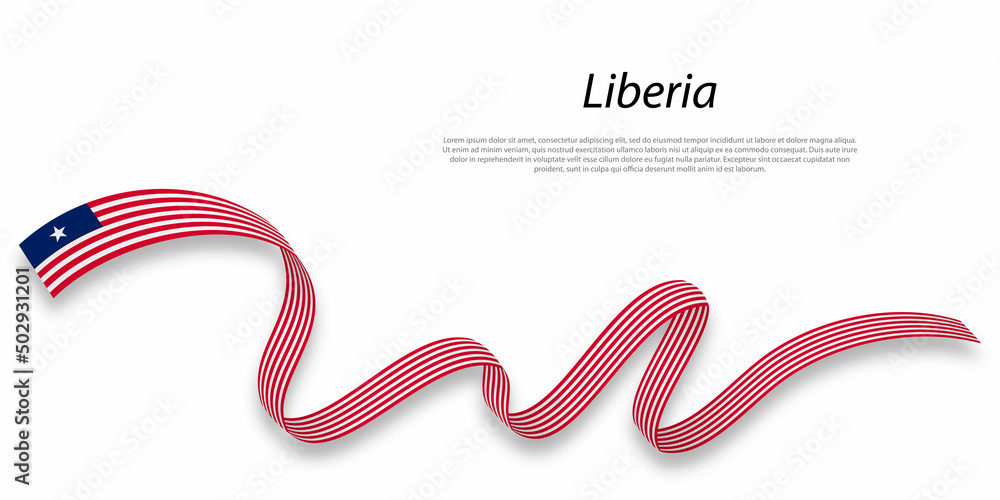 Obraz premium Waving ribbon or banner with flag of Liberia.