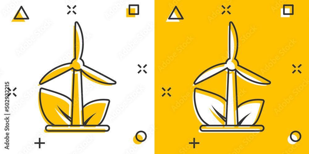 Wind power plant icon in comic style. Turbine cartoon vector ...