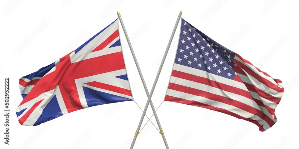 Flags of the USA and United Kingdom UK on light background. 3D rendering Flags of the USA and United Kingdom UK on light background. 3D rendering