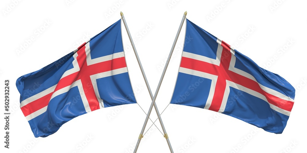 Two isolated flags of Iceland on white background. 3D rendering