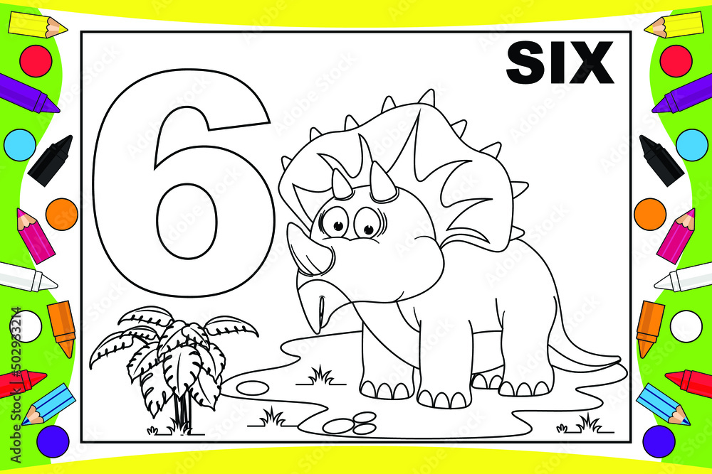 Fototapeta premium coloring dinosaur cartoon with number for kids