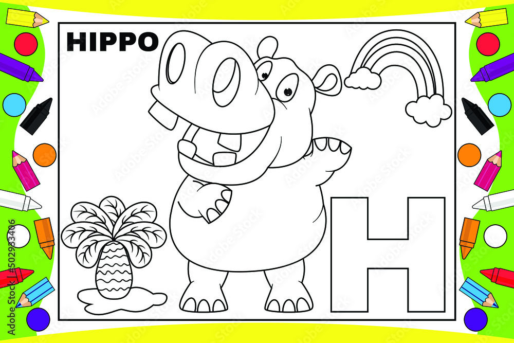 coloring hippo cartoon for kids