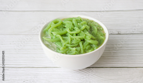 Lod Chong from Thailand It is pandan leaf vermicelli in coconut milk, a Thai dessert.