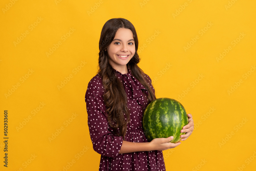 happy child hold fresh ripe water melon fruit, summer happy child hold fresh ripe water melon fruit, summer