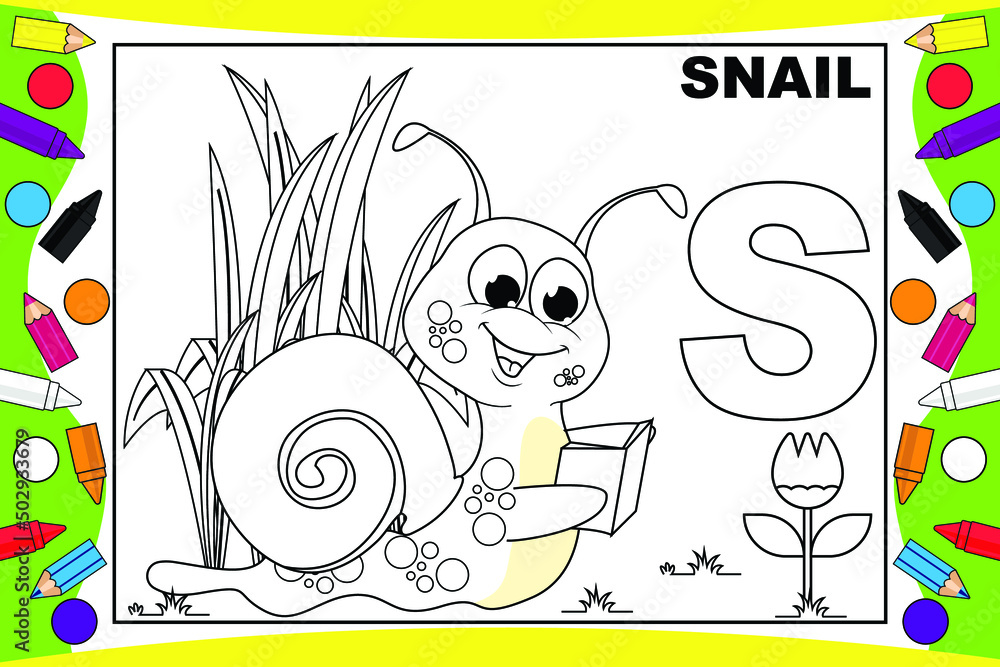 Fototapeta premium coloring snail cartoon for kids